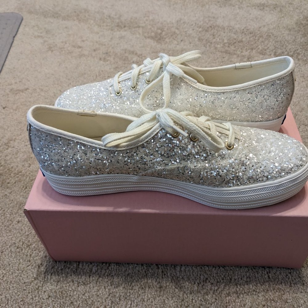 Kate Spade X Keds Triple KS Glitter Cream Sneakers Size 8.5